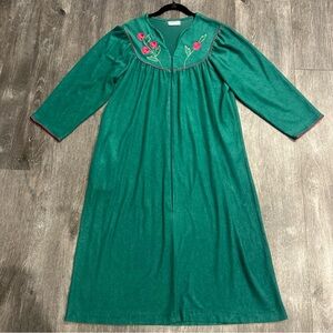 Appel Robe Women Large Velour Housecoat Pocket Full Zipper Green USA Vintage